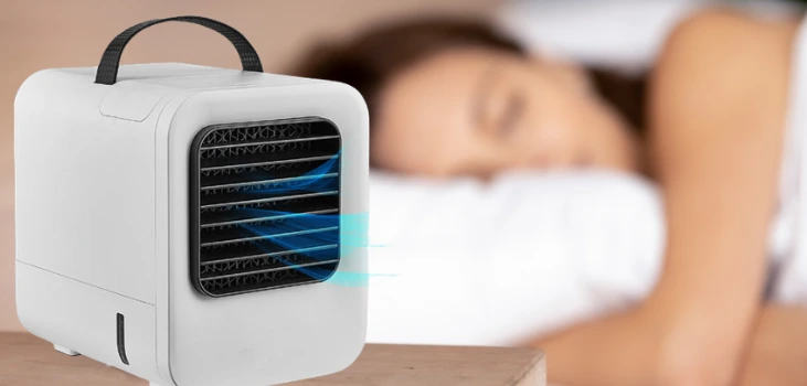 lady sleeping next to Chiller Portable AC